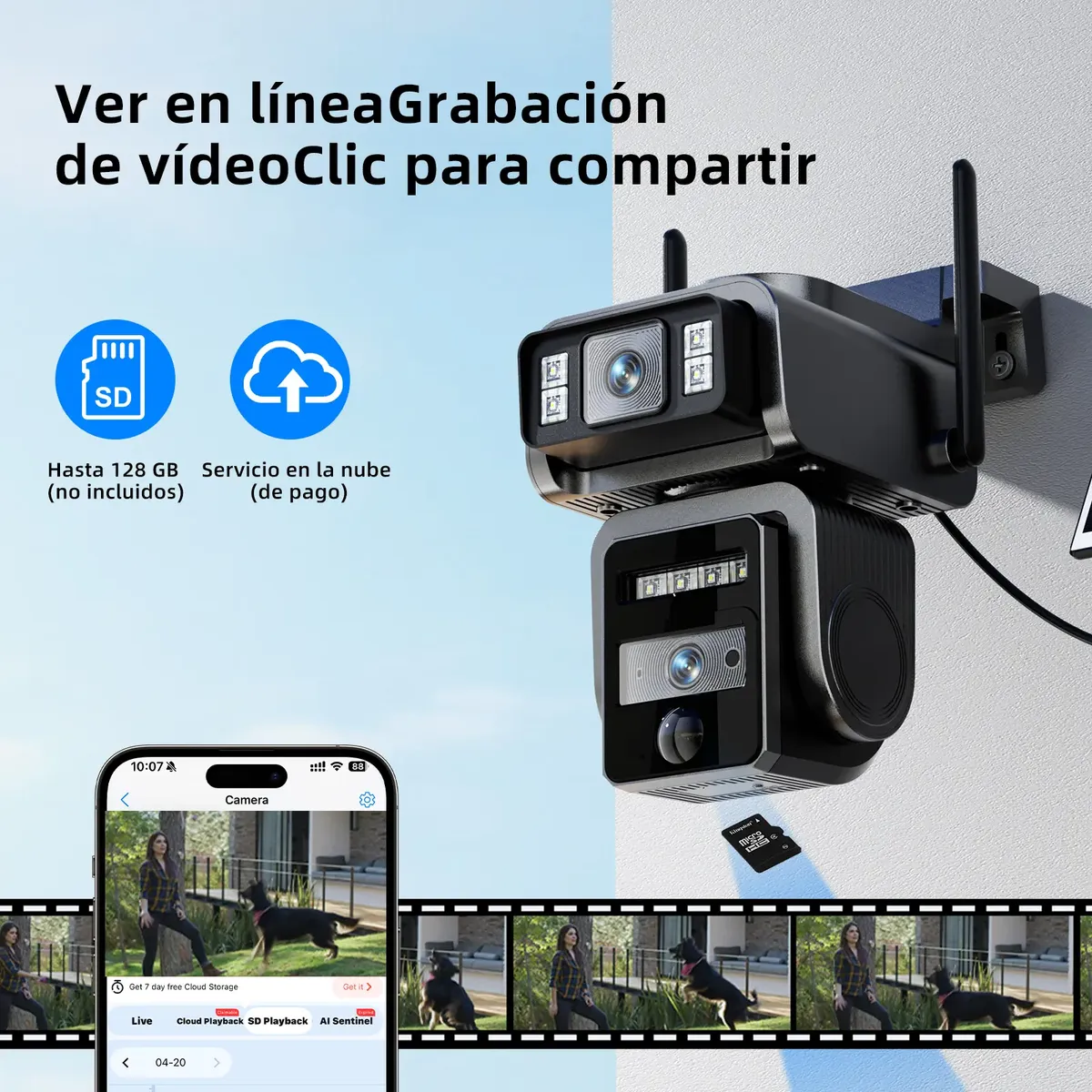 AJ19 + 128GB Cámara De Vigilancia Solar Wifi Con Doble Lente - Imagen 5