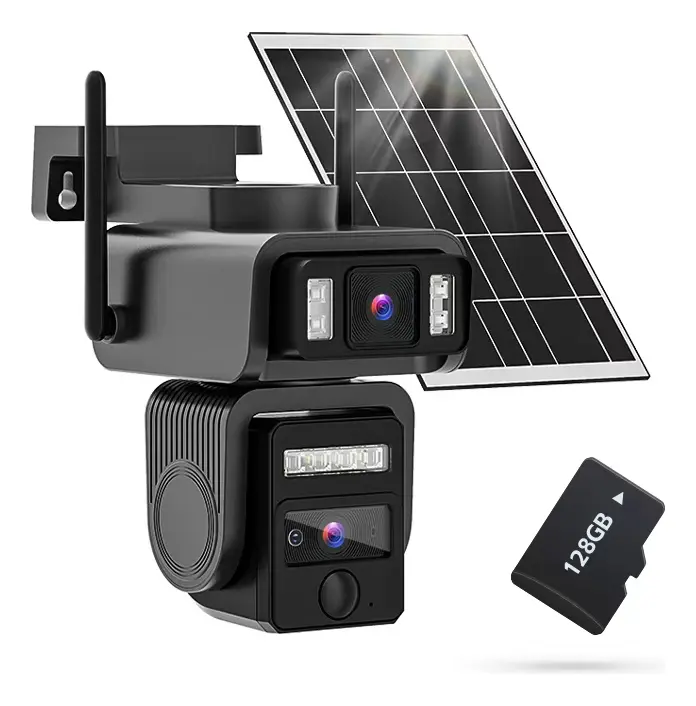 AJ19 + 128GB Cámara De Vigilancia Solar Wifi Con Doble Lente